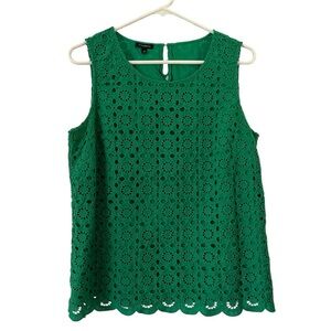 Talbots Top Green Eyelet Scallop Hem Shell Sleeveless 100% Cotton Womens 8